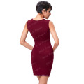 Belle Poque Stock Mujeres Slim Fit Sin mangas High Stretchy Hips-Wrapped vino tinto lápiz bodycon vestido BP000153-2